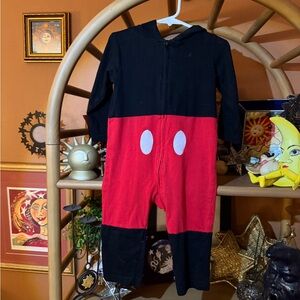 Disney Black and Red Mickey Mouse Hooded One-Piece Footie